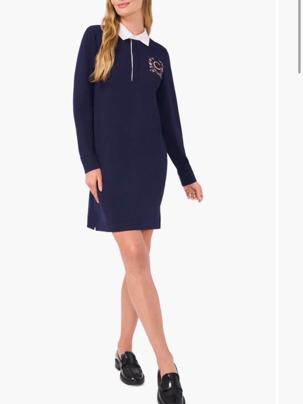 CeCe Navy Polo Collar Shirt Dress NWT Medium Nordstrom Brand Blokecore